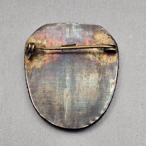 VTG Red Cinnabar Floral Carved Brooch Pin Silver Filigree & Rope Edge China - Picture 4 of 7